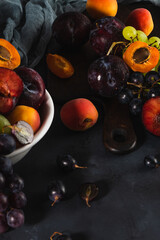 Freshly washed fruits with water droplets. bright high key look conveys freshness. Variety of fresh...
