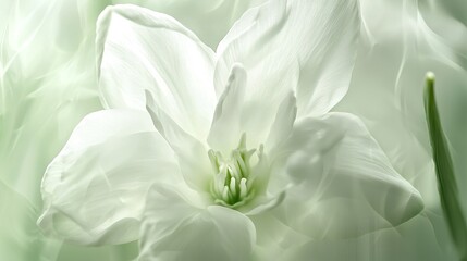 Obraz premium Close-up of a delicate, pale green and white flower blossom.