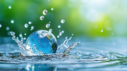 Earth Encapsulated in a Glistening Water Droplet A Symbolic Representation of Environmental Preservation and the Delicate Balance of our Planet