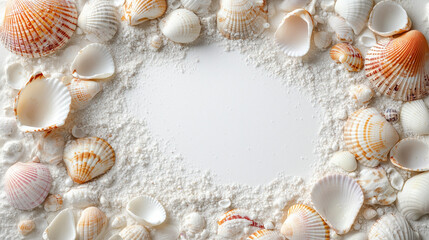 Obraz premium Delicate Pastel Seashells Scattered Gracefully on a Serene Beach Creating a Tranquil Coastal Vibe Inspiration