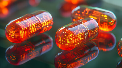 High-Tech Orange Capsules with Circuitry Details