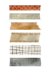 Colored decorative tape mini washi sticker decoration. Set of colorful patterned washi tape strips