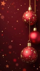 Elegant red and gold Christmas baubles banner with copy space, beautiful, texture