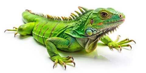 Fototapeta premium Drone photography: stunning high-resolution image of an iguana isolated on white. Perfect for stock use.