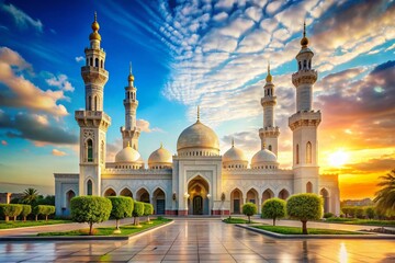Majestic Mosque Exterior Against Vivid Blue Sky - Stunning Landscape Photography