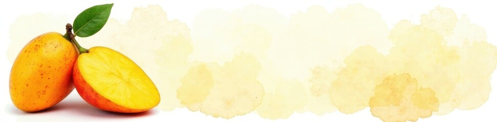Bright yellow-orange mangoes, watercolor style, isolated on white , mangoes, isolated