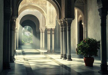 Obraz premium Serene Architectural Passage with Columns and Natural Light