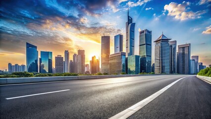 Empty city streets, modern buildings; minimalist design, ample advertising space.