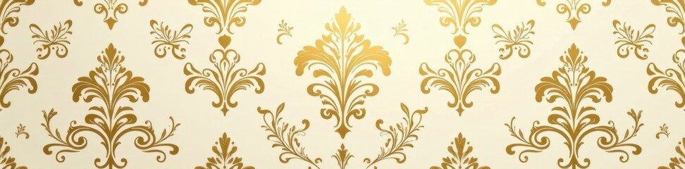Elegant gold and cream damask floral wallpaper, intricate seamless pattern, surface, repeat
