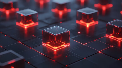 Red Glowing Cubes in a Futuristic Scene