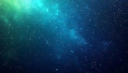 A mesmerizing cosmic scene with vibrant teal and green hues, speckled with countless stars, creating a dreamy, ethereal atmosphere.
