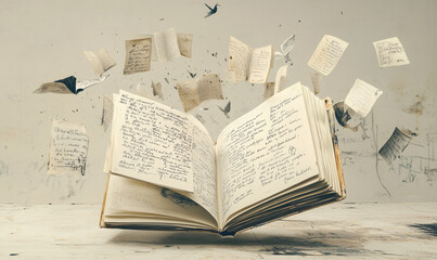 Artistic journal featuring creative writing and detailed sketches inspires personal storytelling and innovative design ideas