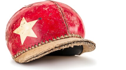 Fototapeta premium Vintage Red Baseball Cap with White Star and Worn Appearance