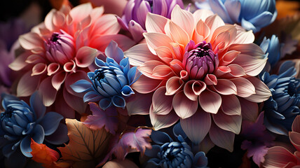 flower with blue, beige, orange and purple colors,.  Generative AI