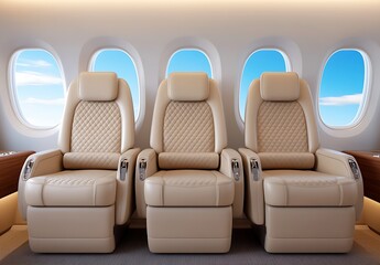 Obraz premium Luxury leather seats in private jet interior with large windows
