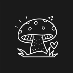 Cute mushroom illustration with playful design and heart on a dark background