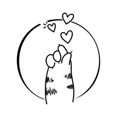 The cat's paws form a symbol of love, a floating heart in a simple and cute illustration