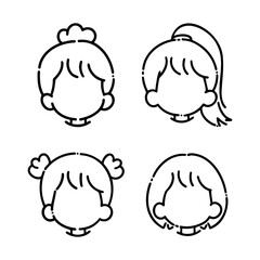 Different hairstyles depicted in a playful illustration of girls with varied hairdos in a simple style