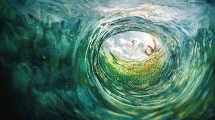 Ocean Wave  Plastic Pollution  Underwater  Turquoise  Green  Blue  Abstract  Environmental