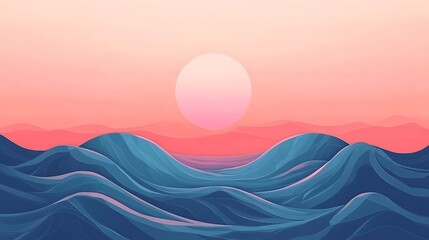 Serene Ocean Waves Sunset Pink Horizon Landscape