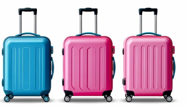 Colorful luggage set arranged in a row showcasing stylish travel options with unique designs and colors for modern travelers