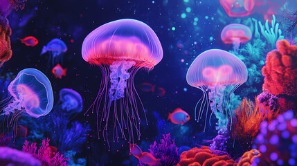 Obraz premium surreal underwater luminous jellyfish