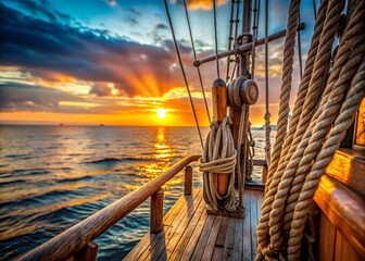 Obraz premium Majestic Old Sailing Ship Mast, Nautical History, Ocean Voyage, Wooden Ship Mast, Vintage Sailing Vessel