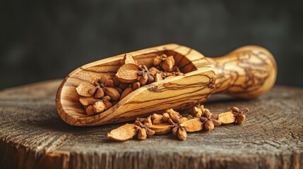 Aromatic Cloves in Wooden Scoop  Culinary Spice  Herb  Dried Buds  Food Ingredient  Natura