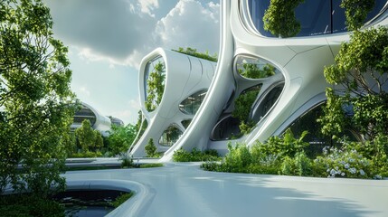 Futuristic Ultra Modern Building in a Lush Green Environment
