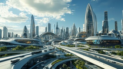Futuristic Urban Infrastructure Scene with Skyscrapers and Technology