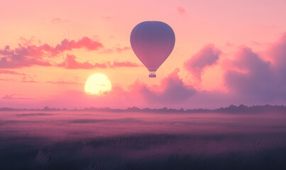Fototapeta premium Majestic hot air balloon soaring over an expansive landscape, capturing the beauty of the sky
