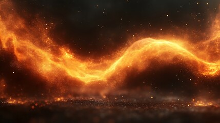 Obraz premium Golden Particle Wave Flowing with Ethereal Sparkles on Dark Background