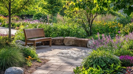 Cozy Healing Garden with Seating Nook Surrounded by Colorful Flowers