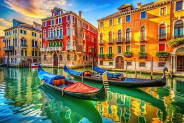 Italy's Venice: Gondolas in a burst of color, expertly photographed using the rule of thirds.  A travel dream.