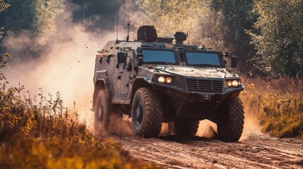Fototapeta premium High-Speed Military Reconnaissance Vehicle in Outdoor Terrain