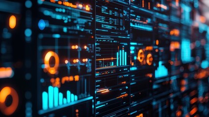 Advanced High-Tech Control Room Displaying Real-Time Data Visualizations