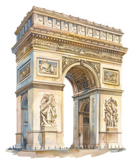 Obraz premium PNG Arc de Triomphe architecture illustration watercolor.