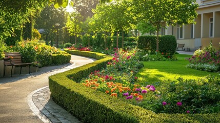 Vibrant Summer Garden Full of Blooming Flowers at the Hospital