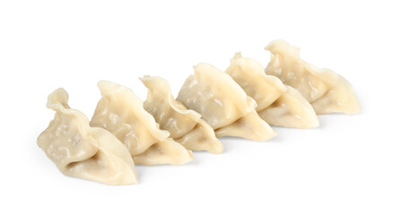 Tasty boiled gyoza (dumplings) isolated on white