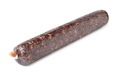 Delicious dry cured sausage isolated on white