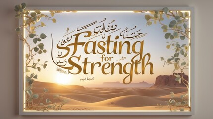 Fasting for Strength: Illuminated Calligraphy with Desert Landscape