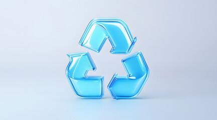 Recycling sign made of glass, green environmentally friendly renewable energy background