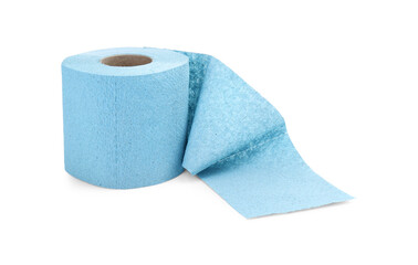 Light blue toilet paper roll isolated on white