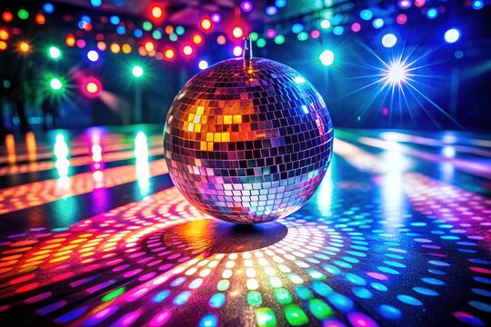 Nightlife explodes: vibrant party, dazzling disco ball reflections, energetic dancers fill the dance floor.