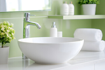 Fototapeta premium Sink and faucet in the kitchen, faucet in the kitchen in modern style home environment