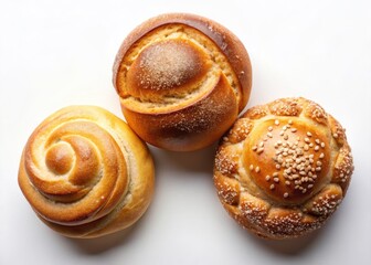 Fototapeta premium Overhead view: Sweet buns, glistening, inviting. High-quality bakery website imagery. Grab attention.