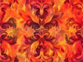 Autumnal floral damask pattern, seamless textile design, background texture for fall projects