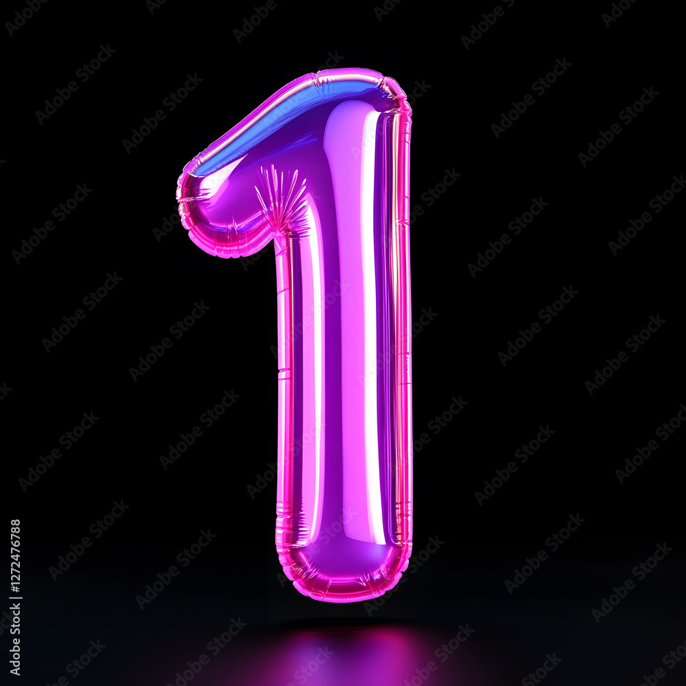Poster 3d rendering number font 1, countdown concept with number 1