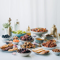Ramadan Iftar Table Dates Nuts Sweets and Tea