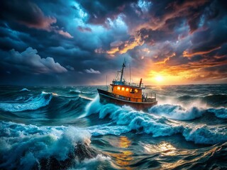 Majestic Ship Battling Black Sea Waves at Night, Yalta, Crimea